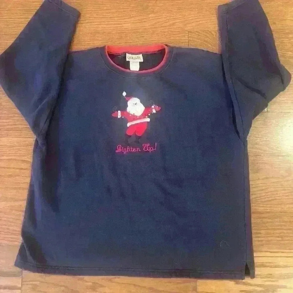 Christmas Santa Embroidered Fleece lined Sweatshirt size XL Ugly Christmas Sweat - Picture 5 of 5